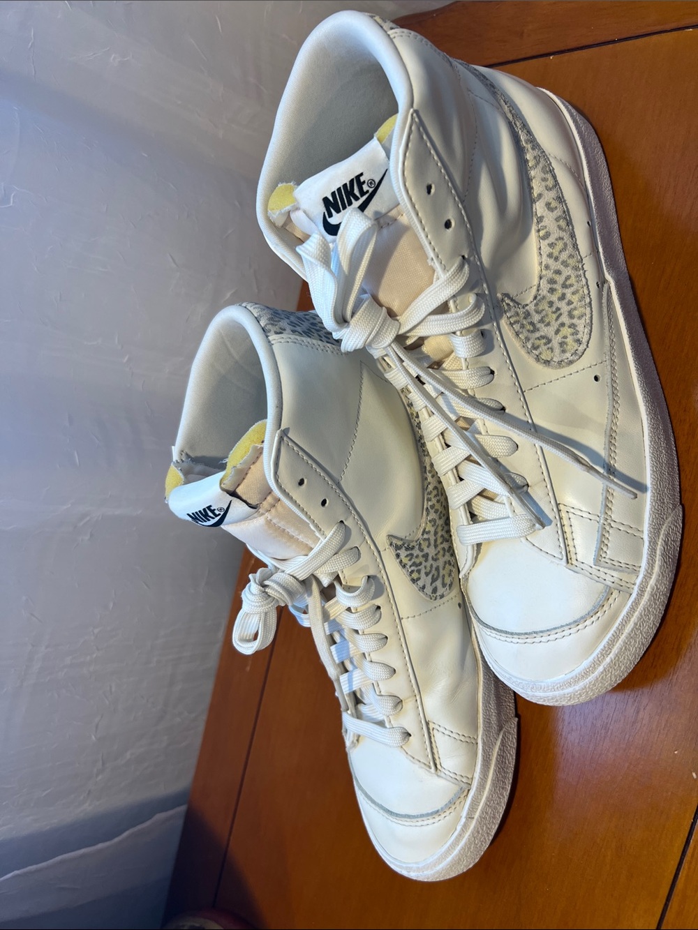 Nike White High-Top Sneakers with Grey Leopard Swoosh - Picture 1 of 5